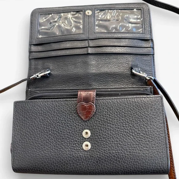 Brighton Leather Croc Embossed Crossbody Wallet Purse Brown Black - Picture 3 of 7